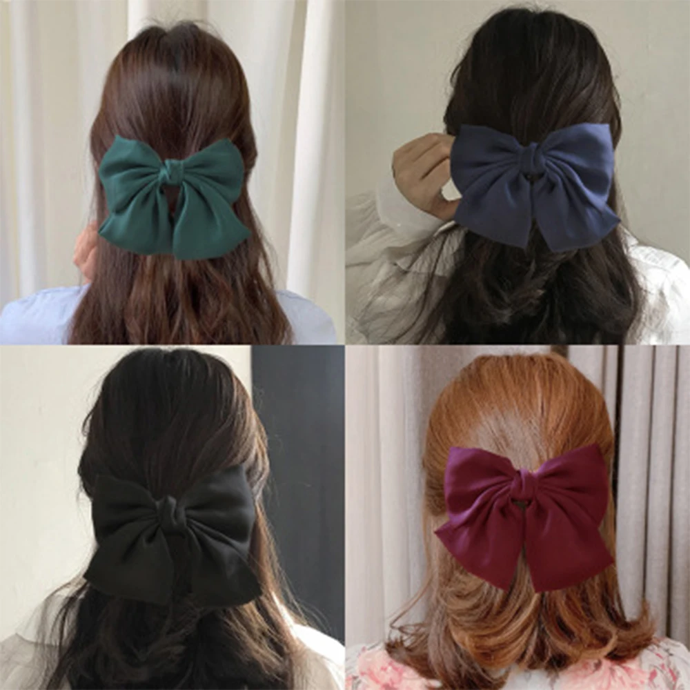 Корейский большой Шелковый бант для волос атласная ткань Весенняя шпилька двухслойная Автоматическая заколка для волос Сладкий Ретро галстук для волос женские аксессуары для волос