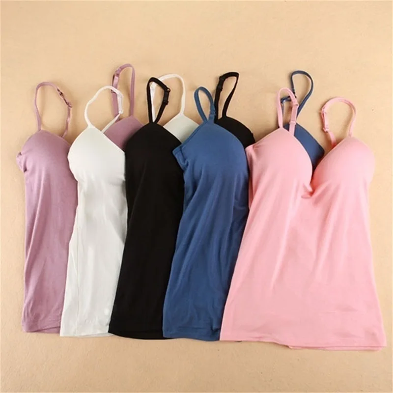 

GAOKE Women Solid Padded Bra Spaghetti Camisole Top Vest Female Camisole With Built In Bra 6 Colors