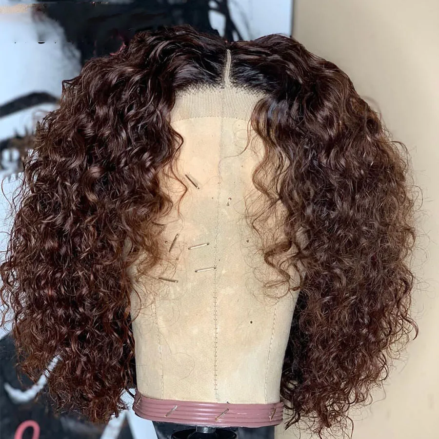 

Short Bob Ombre Brown Brazilian Kinky Curly Lace Front Wig For Black Women With Babyhair Glueless Human Hair Preplucked Remy