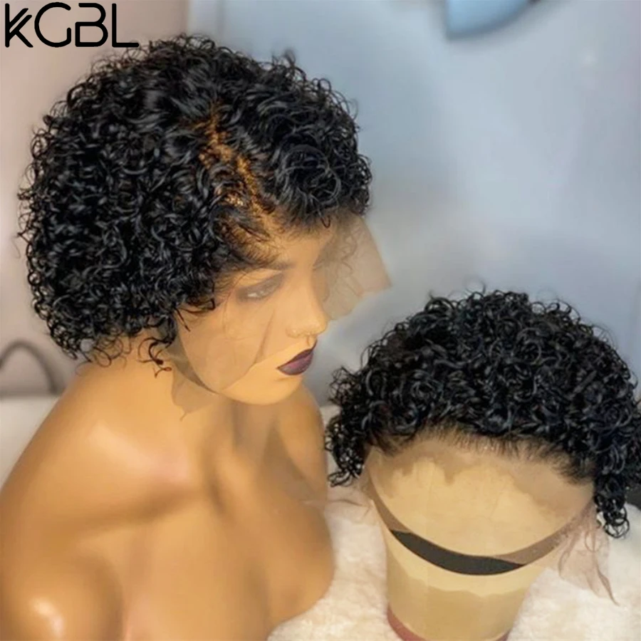 Кудрявые передние парики KGBL 4*4 из человеческих волос со шнуровкой 150% плотность 180%