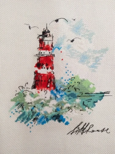 Городской трамвайный Морской Маяк вышивка крестом посылка с героями