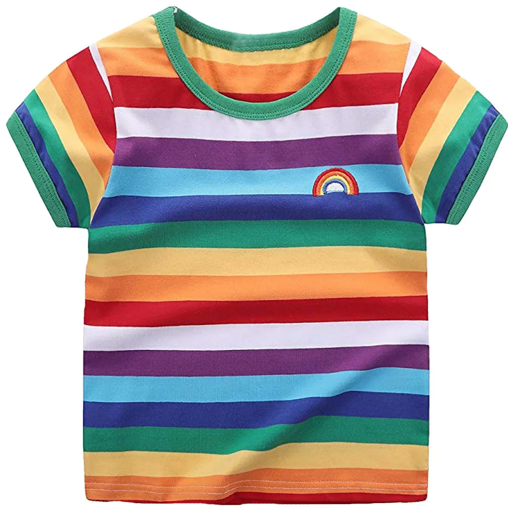Одежда с короткими рукавами и радугой для маленьких девочек Удобные топы Зимняя