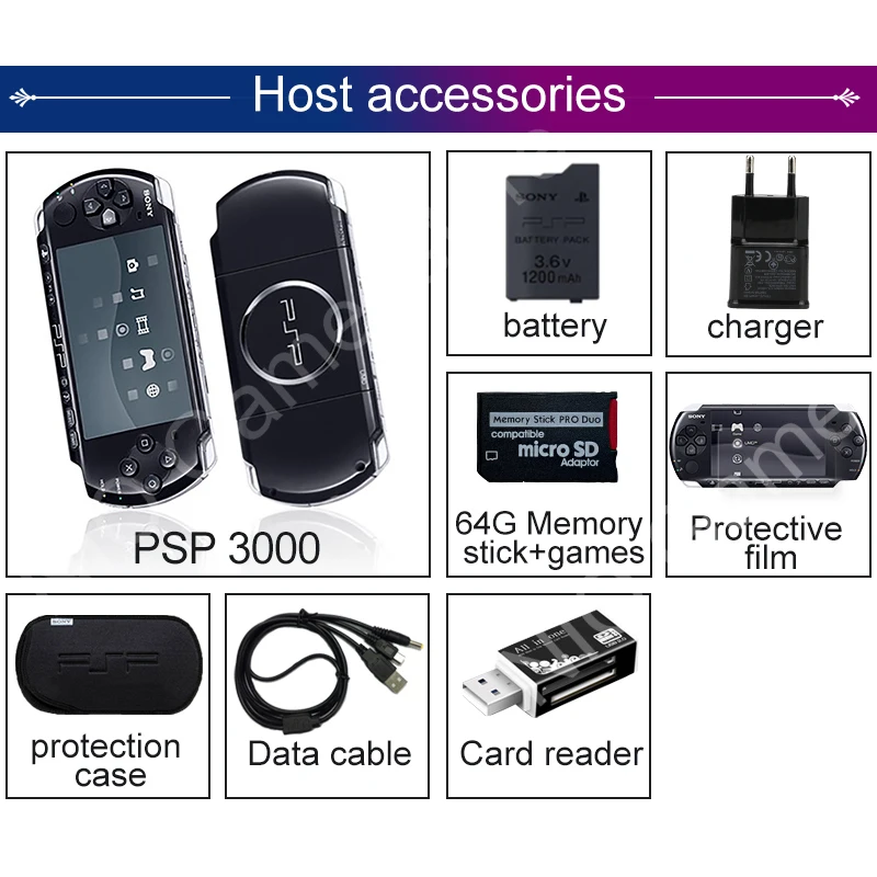 PSP Original reformado для 3000 PSP-3000 игра consola 16 GB 32GB 64GB 128GB de tarjeta memoria Black jue | Электроника