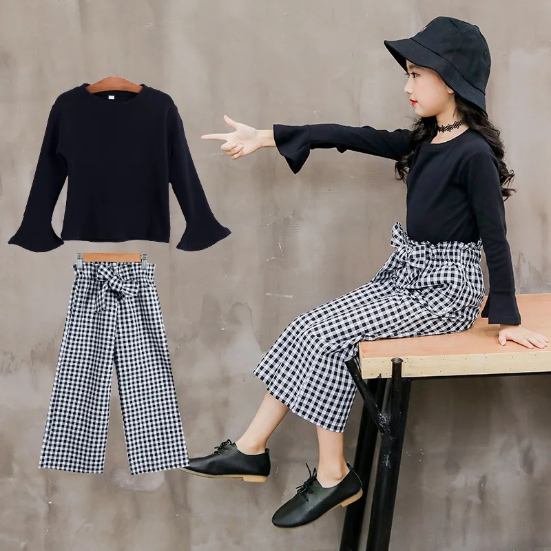 

Girls Clothing Sets Spring 2021 Plaid Pants Two-Piece Korean-Style Long-Sleeved Bottoming Shirt Kids Tracksuit for Girls Suit