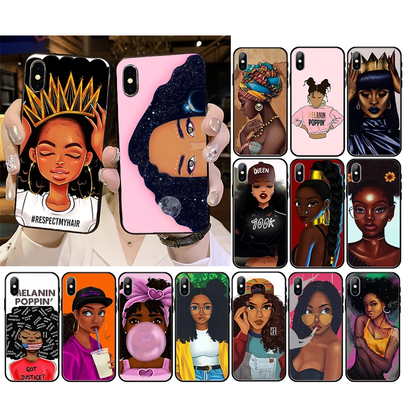 

2bunz Melanin Poppin Afro Girls Black Women Art Phone Case For iPhone 12mini 12 11 ProMax XS MAX XR SE2020 8 7 6 6S Plus X 5S SE