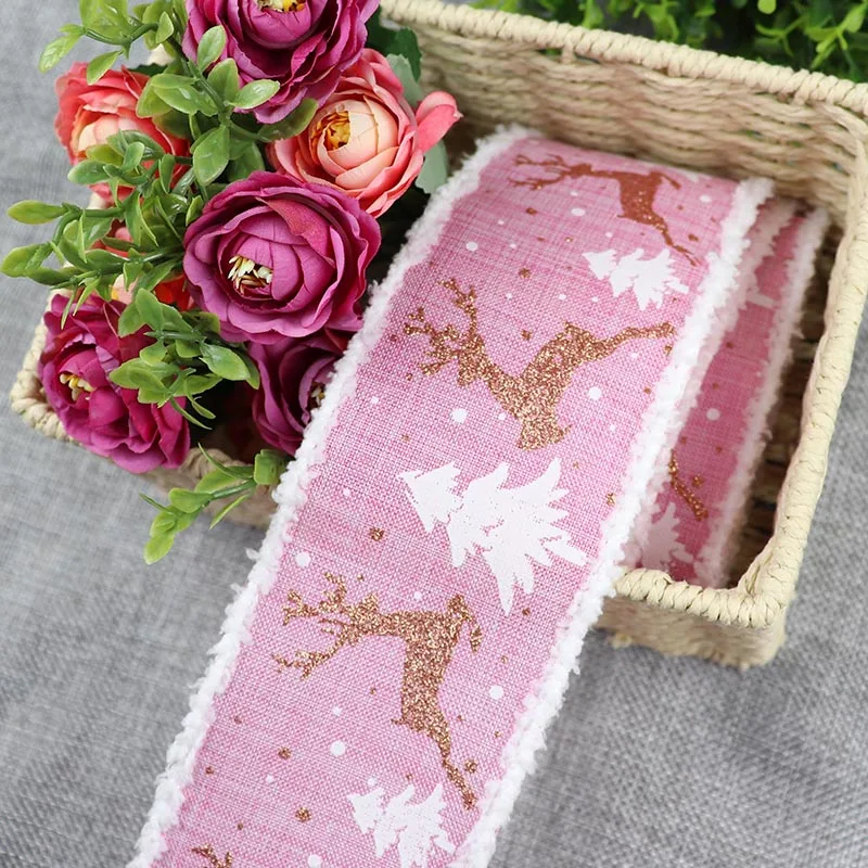 Рождественская лента с принтом ленты из мешковины для упаковки подарков банты