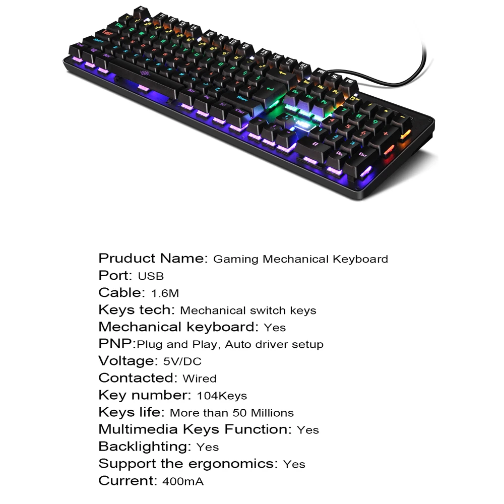 Механическая игровая клавиатура Deepfox 104 клавиши синий переключатель подсветка