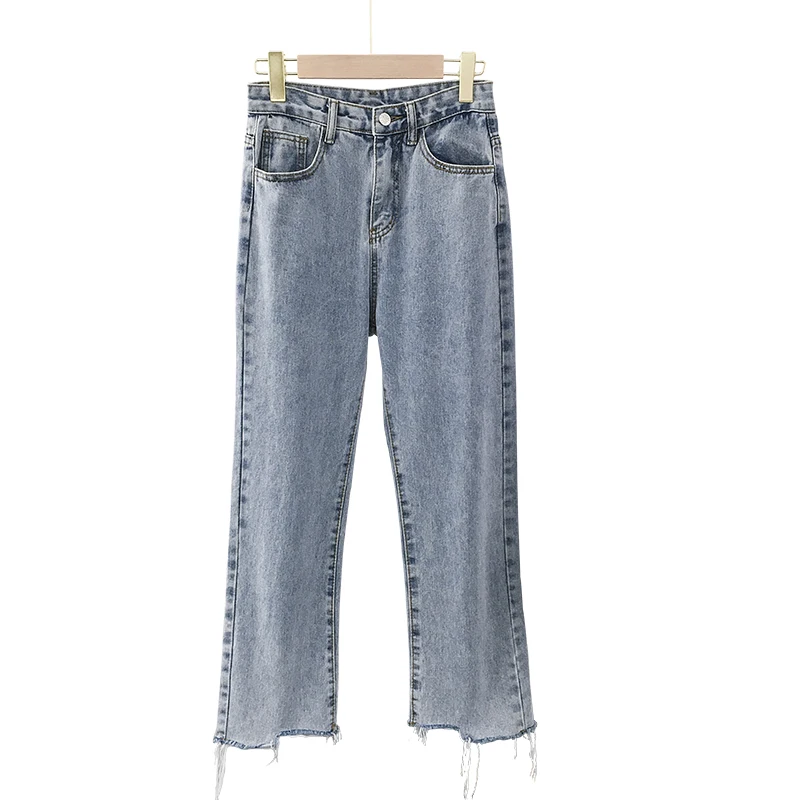 

Hong Kong Style Trim Daddy 2021 Summer New Lightweight Jeans Women's High Waist Straight Simple Wide Leg Cropped Pants