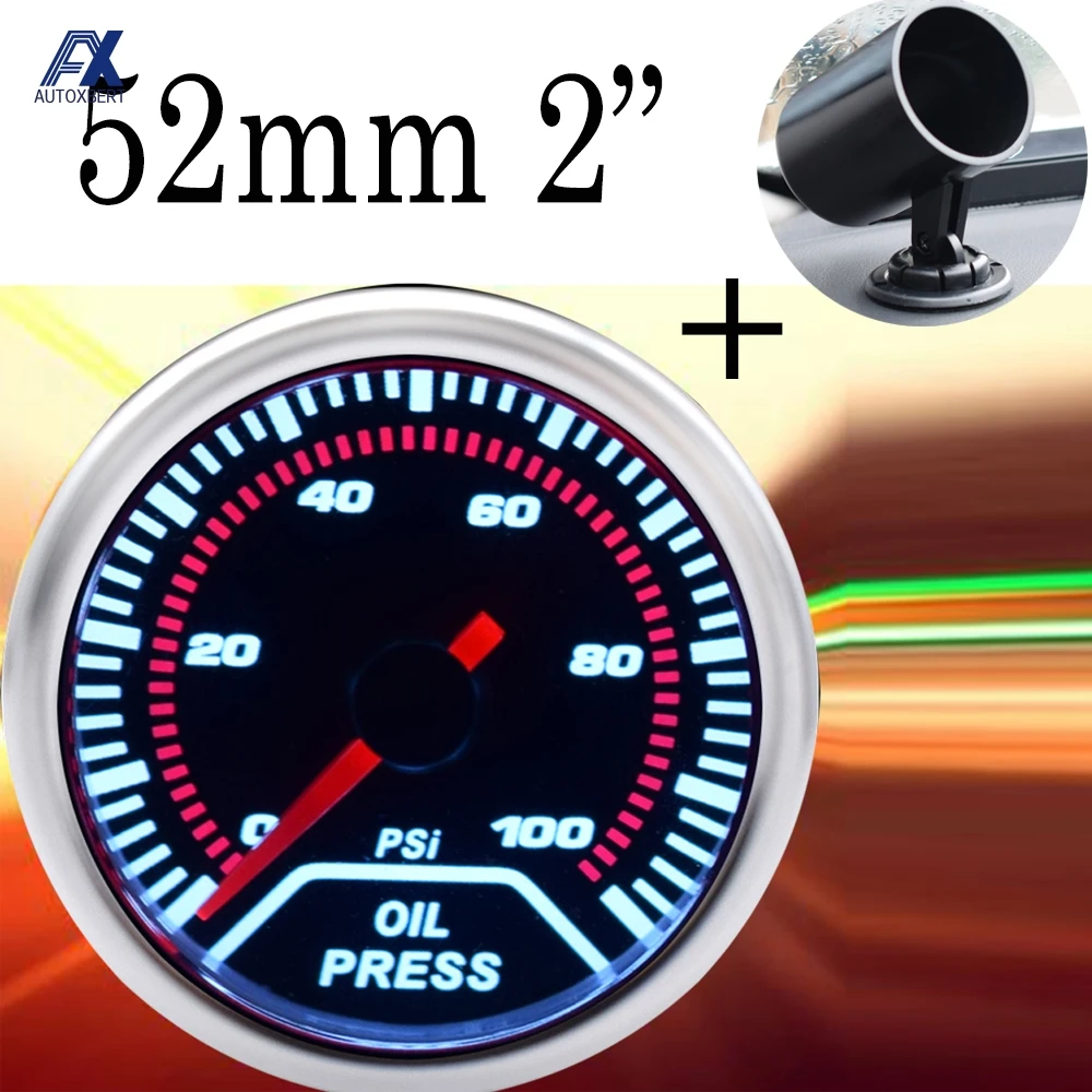 

Универсальный 52 мм 2 дюйма Масляный Пресс 0 ~ 100PSI под кронштейн для приборной панели с красной подсветкой индикатор иглы цифровой указатель 12...