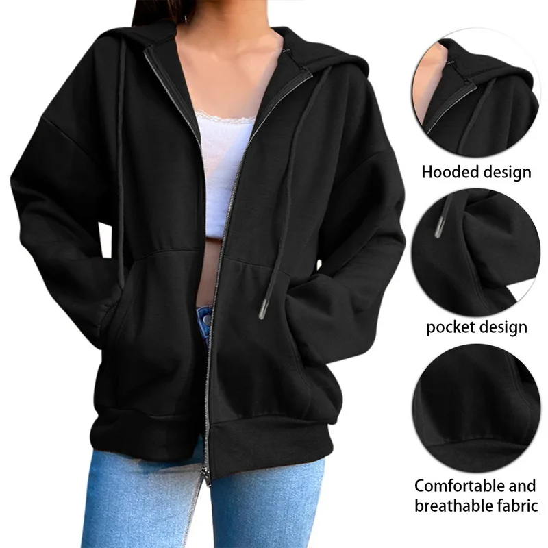 

2021 Spring Brown Hoodies Women'S Sweatshirts Hoodie Pocket Jacket Clothing Femme Hooded Zipper Top Korean