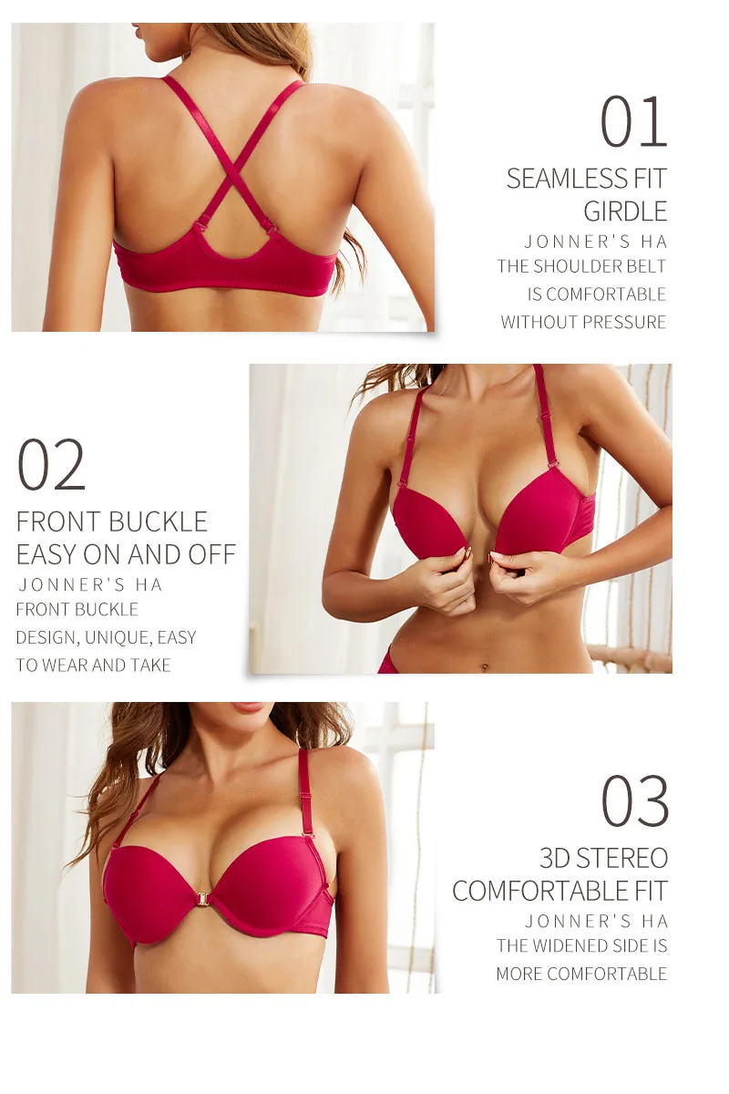 

Maidy Sexy Women Bra Set Front Closure Bras 3/4 Thin Mold Cup Lingerie Brief Sets Female Underwear 32A-38B