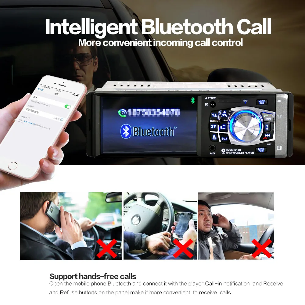 4 1 дюймов Din автомагнитола Авто Аудио Стерео FM Bluetooth 2 0 Поддержка камеры заднего