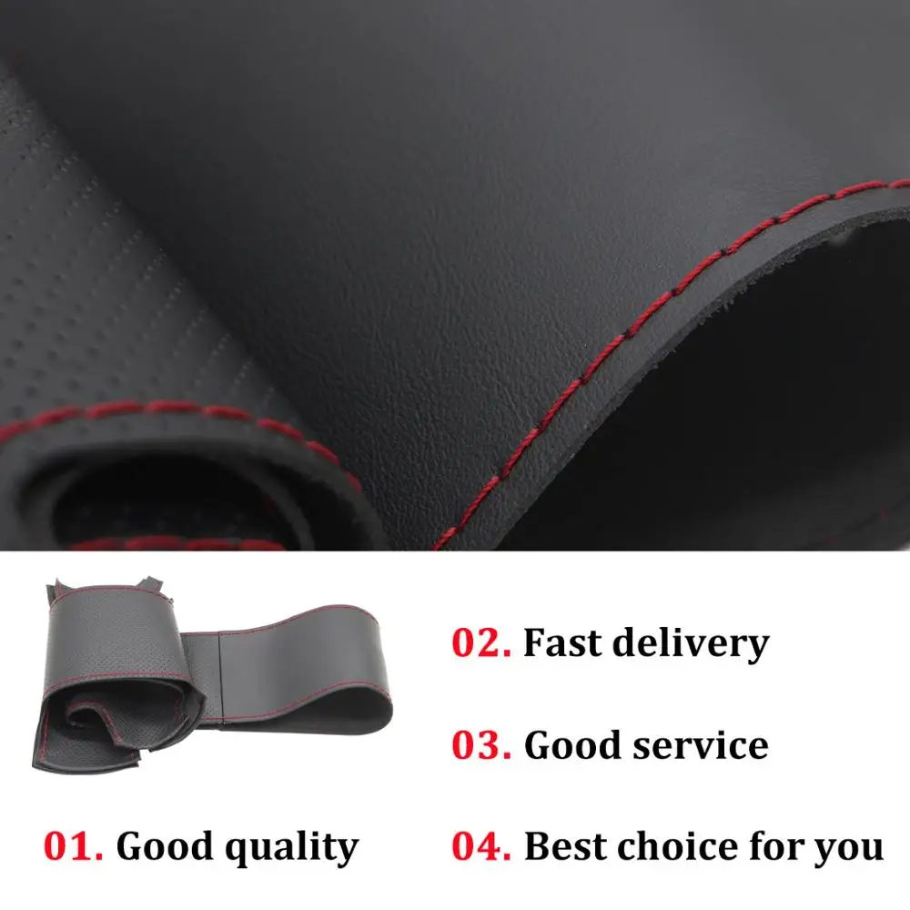 Hand Sew Black Leather Car Steering Wheel Cover for Hyundai Getz (Facelift) 2005-2011 Accent 2006-2011 Kia Rio 2006-2009 images - 6