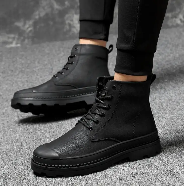 

Men's Leather Work Boots Genuine leather Snow Ankle Unisex Couples Drop shipping Winter Lace-up Boots Shoes Martin boots