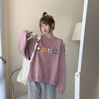 simple women tops cartoon printed loose casual thin sweatshirts spring autumn bottom clothing chic o neck pullovers streetwear