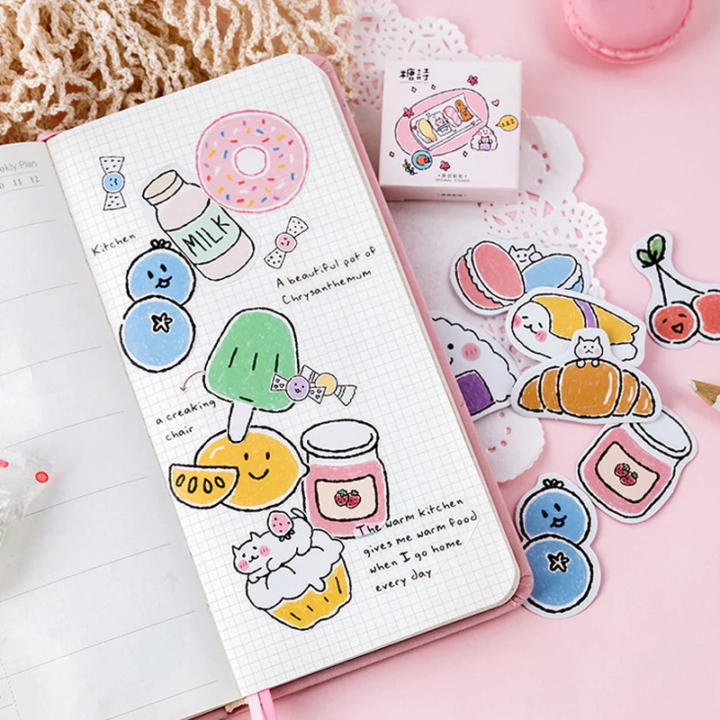 45 Pcs/Box Momo Cute Delicious pocket snacks mini paper sticker package DIY diary decoration album scrapbooking | Дом и сад