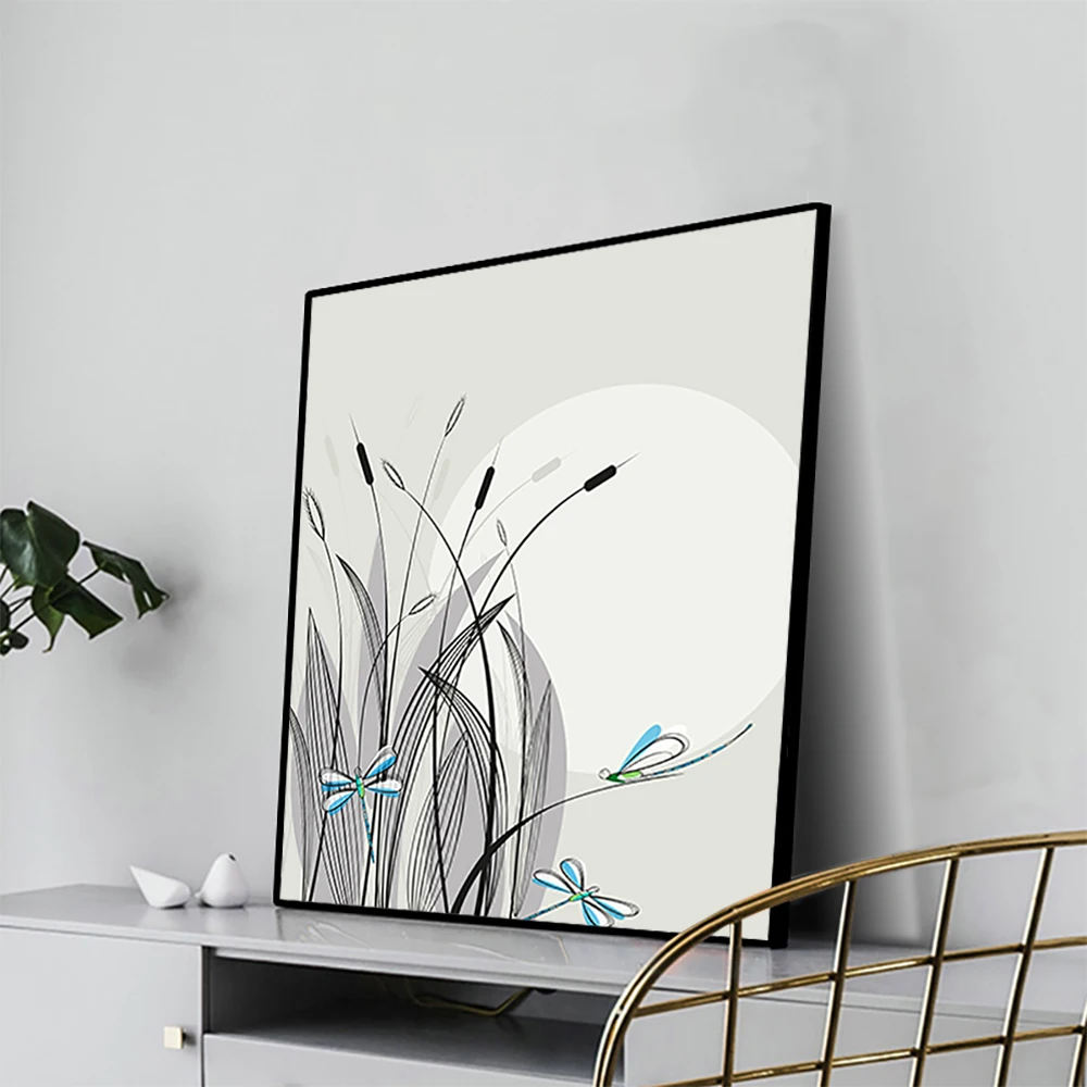 

Canvas Art Painting Cattails and dragonflies Nordic Creative Wall Decor Picture Home Decoration For Hotel Bedroom Living room