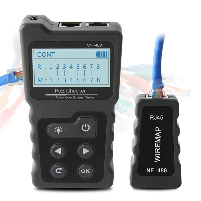 HOT-Tester Inline Tester Power over Ethernet Voltage Current Tester Test for POE Testing Network Cable Continuity Checking