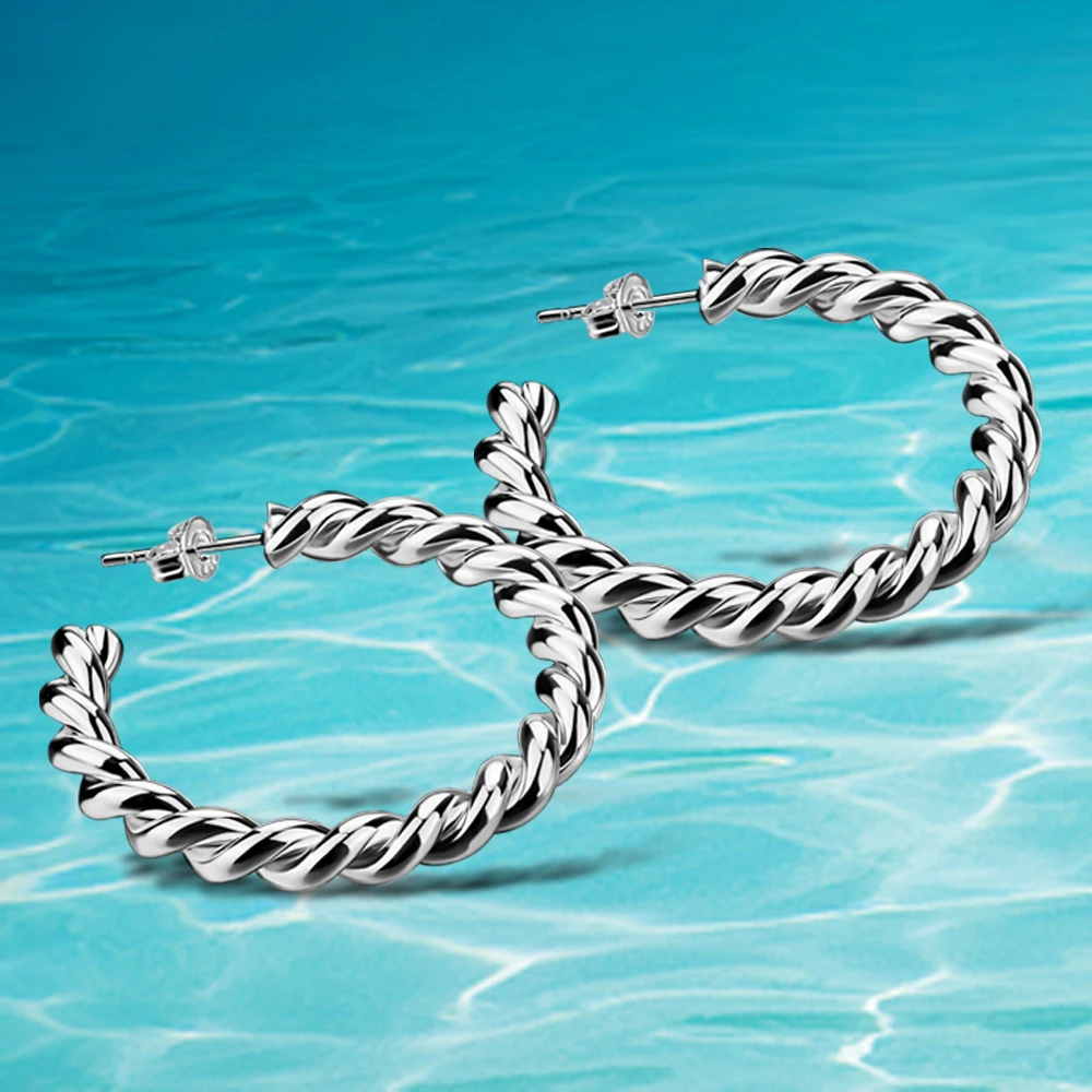 Женские серьги кольца с переплетенными линиями модные из стерлингового серебра