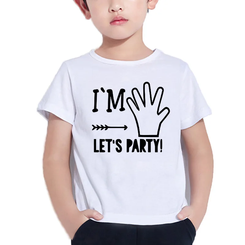 I Am Five Let's Party Boys Girls White Tshirt Cute T-shirt Summer Tee Shirt Baby Birthday Number Print Tshirt