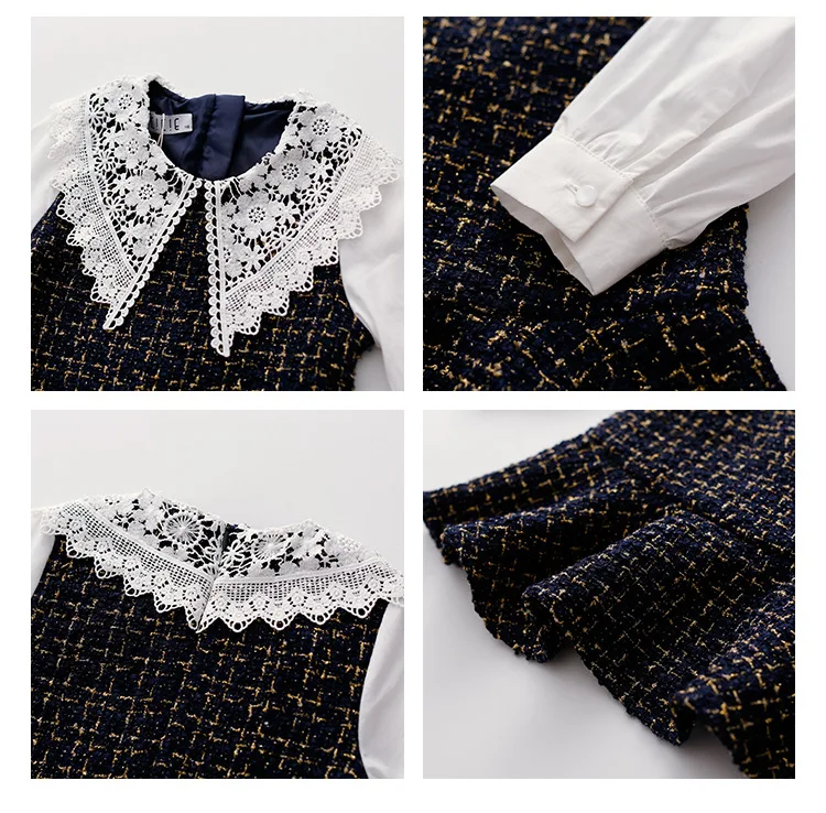 Весна-Осень 2019 г. Новые милые кружевные платья с длинными рукавами и большим