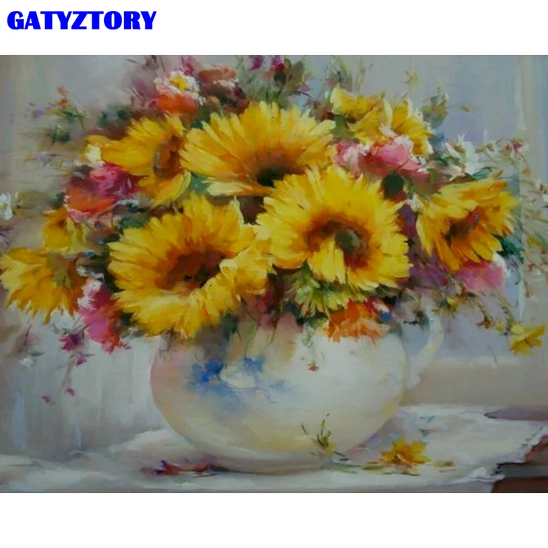 

GATYZTORY картина с изображением маргариток по номерам, цветок, акриловая краска, холст по номерам, современное настенное искусство «сделай сам...