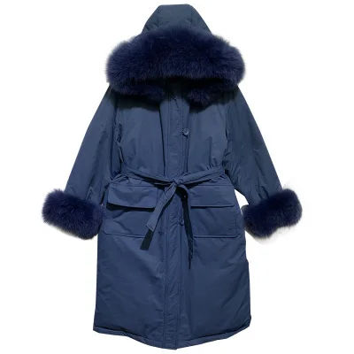 Новинка 2020 Женская парка на пуху с воротником из натурального Лисьего меха