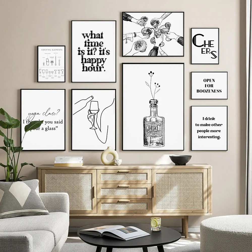 Бар черно-белые грандиозные галлерикаты и принты вина Художественная Картина на