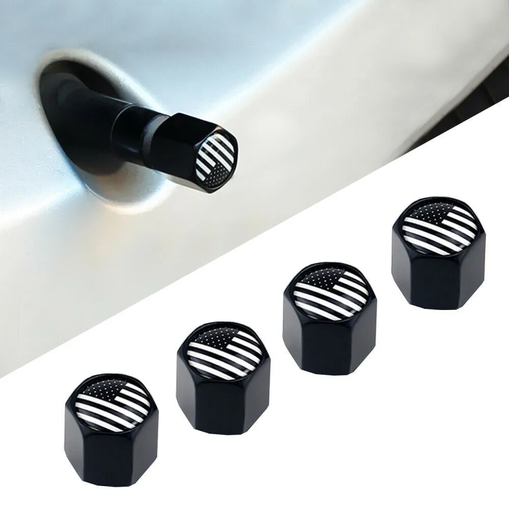 

4pcs Black American Flag Wheel Tire Valve Cap Stem Cover For Car Accessories Universal Zinc Alloy+copper Tire Cap