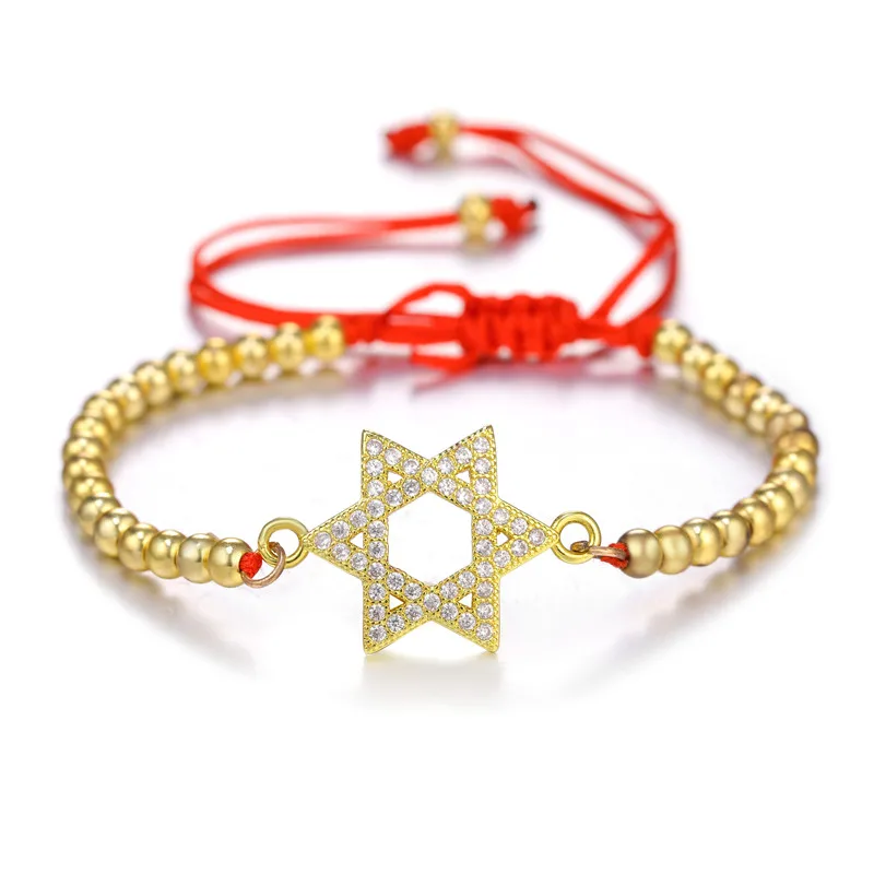 

Juya 18K Real Gold Plated Adjustable Chains Religious Judaism Jewelry Supplies Star Of David Charm Bracelets For Women Men