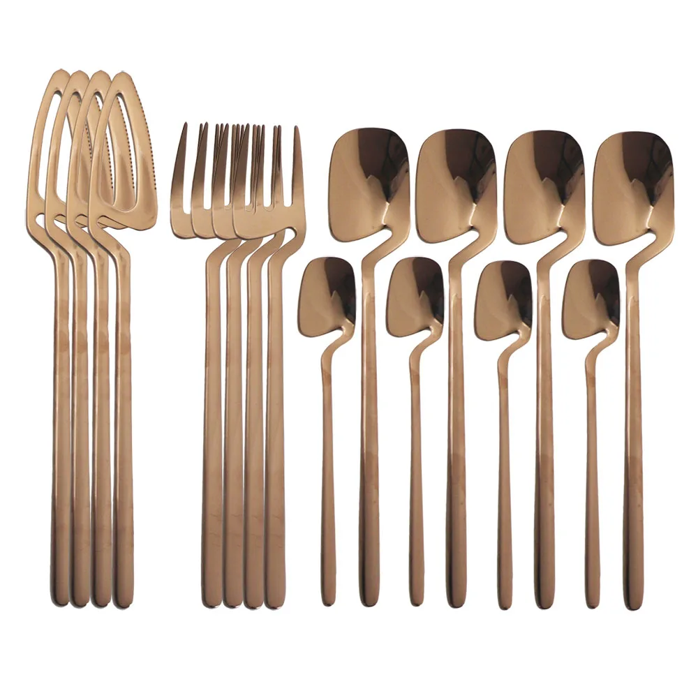 

16Pcs Rose Flatware Sets Kitchen Decor Spoon Fork Knife Set Tableware Stainless Stee Dinnerware Cutlery For Dessert Soup Coffee