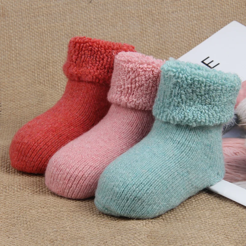 Calcetines gruesos de lana para ni&ntilde;o y ni&ntilde;a, calentadores de piernas de algod&oacute;n, accesorios de calzado, calcetines cortos de marca de 0 a 5 a&ntilde;os, Invierno-3