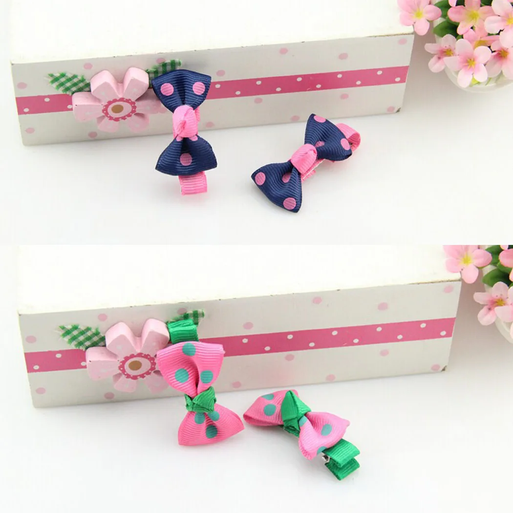 14 Pcs Hair Bows Grosgrain Ribbon Dot Printed Pins Barrettes Alligator Clips For Kids Girls |