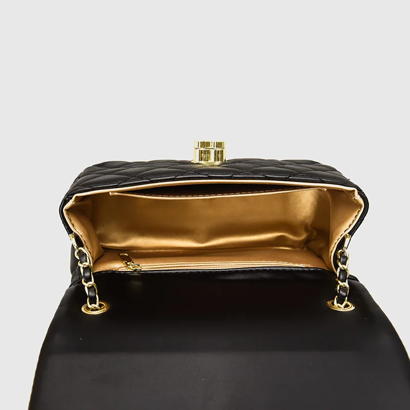 

Soft PU Leather Diamond Lattice Pattern Women's Messenger Bag Clamshell Solid Color Ladies Chain Small Square Shoulder Satchels