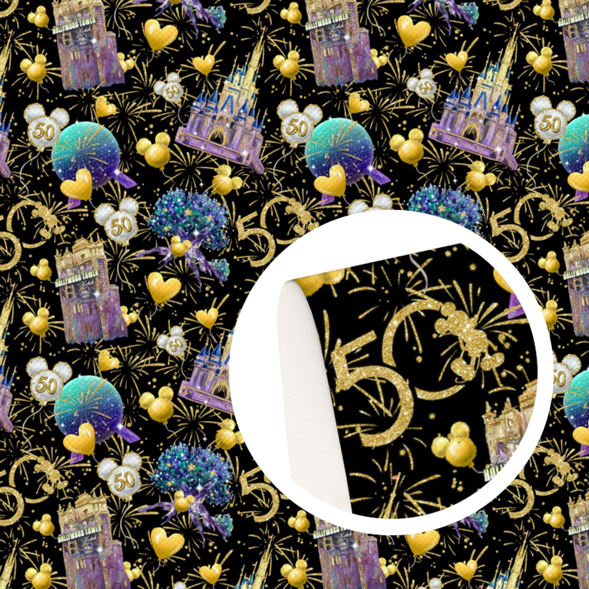 Листы из искусственной кожи с рисунком замка и фейерверка, 20 х33 см