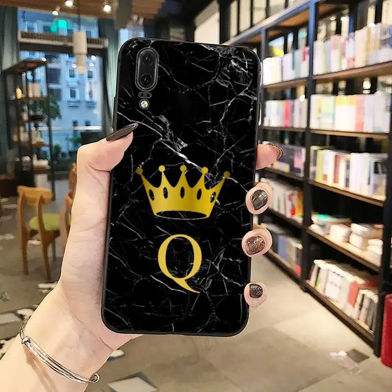 

initials crown Marble Phone Case For Huawei honor Mate P 10 20 30 40 Pro 10i 9 10 20 8 x Lite