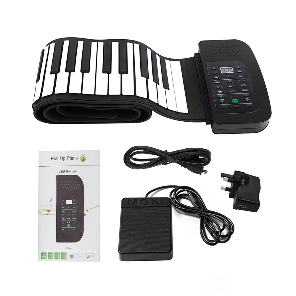 

Portable 88 Keys Piano Electronic piano Silicone Flexible Roll Up Piano Foldable Keyboard Hand-rolling Piano with Sustain Pedals