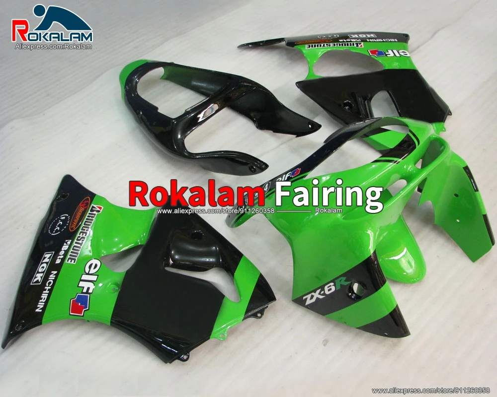 

Body Kit For Kawasaki ZX6R 1998 1999 ZX-6R 99 Ninja 98 Green Black ABS Motorcycle Fairing Aftermarket Cover