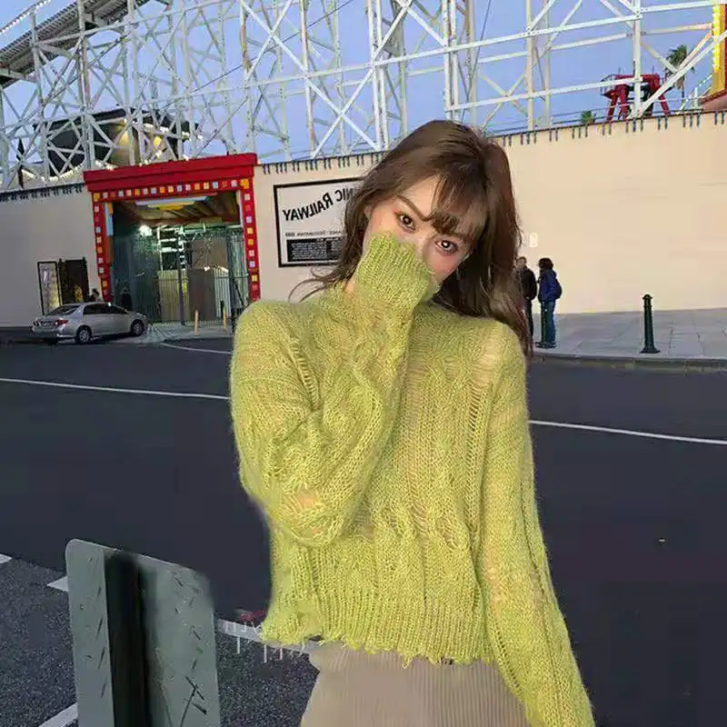 Модный женский вязаный короткий свитер с круглым вырезом повседневный пуловер