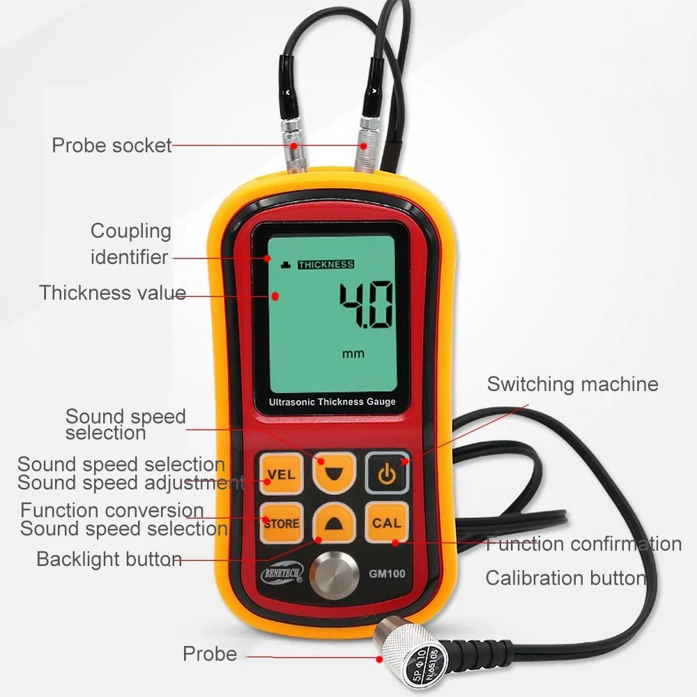 

Sound Velocity Meter Ultrasonic Thickness Gauge GM100 Steel Thickness Industrial Tester Car Paint Testering Measuring Instrument
