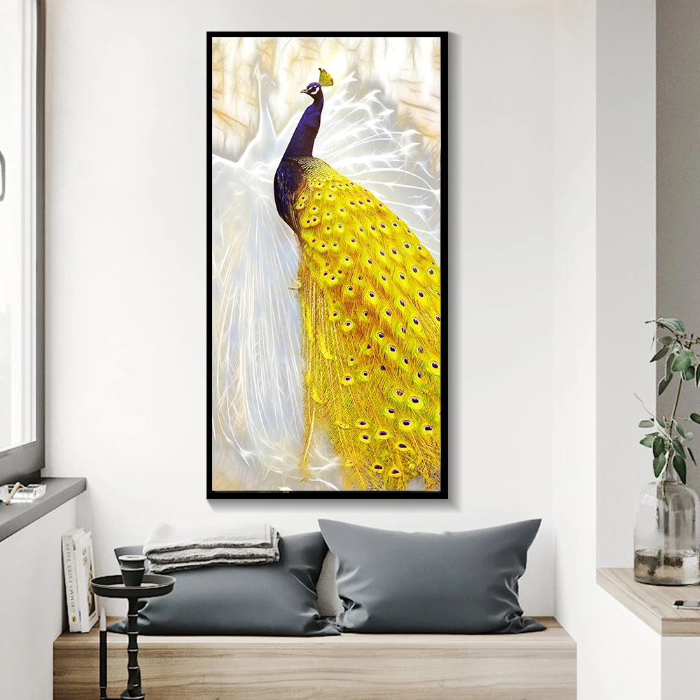 

Canvas Paintings Living Room Framework Wall Art Peacock Couple Pictures HD Prints Golden Tail Peafowl Poster Home Decor 11.11