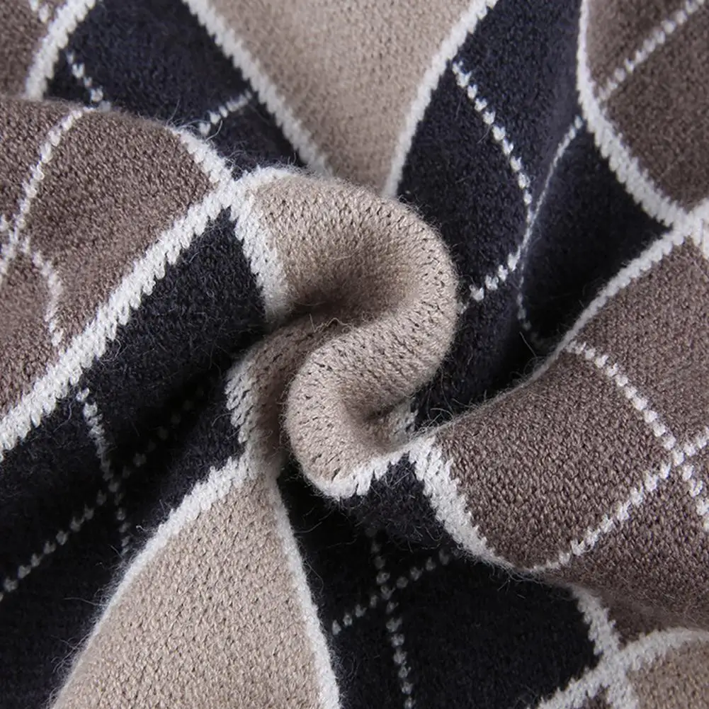 

vintage geometric rhombic Sweaters Women Autumn Winter Sweaters for Women england style Plaid Knitted Sweaters Jumper pull femme