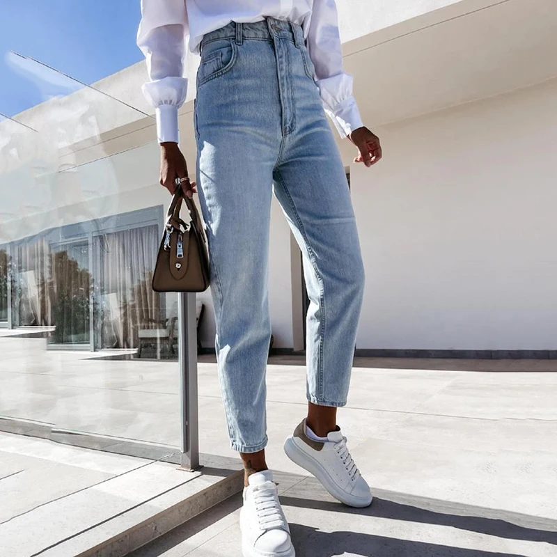 

High Waist Straight Denim Pant women Sexy Fashion Pockets Slim Fit Jeans Trousers Autumn Solid Color Streetwear Sweatpant