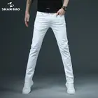 Мужские облегающие джинсы SHAN BAO, классические Брендовые брюки из хлопка стрейч, повседневные штаны, белые, весна 2021