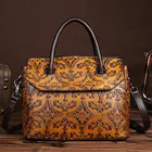 Сумка-тоут женская из натуральной кожи, Классический мессенджер через плечо с тиснением и ручками сверху, саквояж на плечо