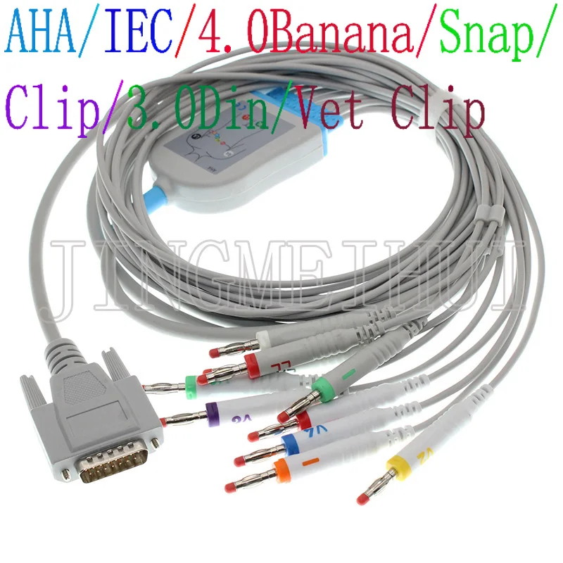 

Compatible Mindray R3 R12 and EDAN SE-1/3/12/300B/301/601/601A ECG EKG cable 3.0DIN/4.0Banana/Snap/Clip/Animal Vet leadwire.