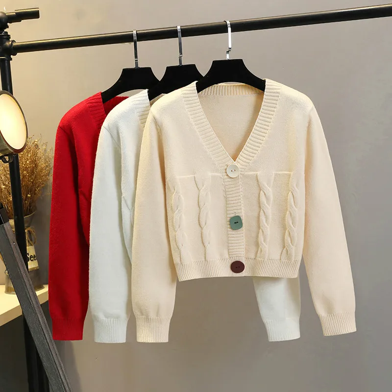 

Cropped Cardigan Women Spring Autumn Korean Slim Color Buttons Long Sleeve Knitted Short Cardigan Sweater Female Knitwear