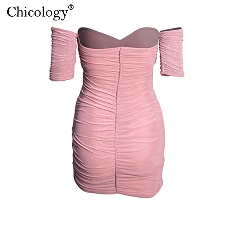 Chicology off shoulder short sleeve elegant office lady mini dress 2019 autumn winter women sexy bodycon party casual clothes | Женская