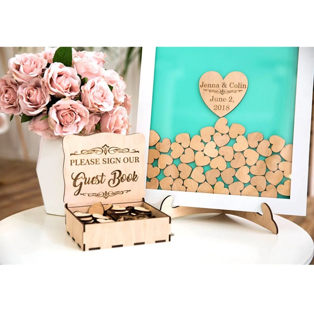 Personalize White border Wedding Guest Book Custom Modern birthday party Wish Box Baby shower Drop Top Guestbook | Дом и сад