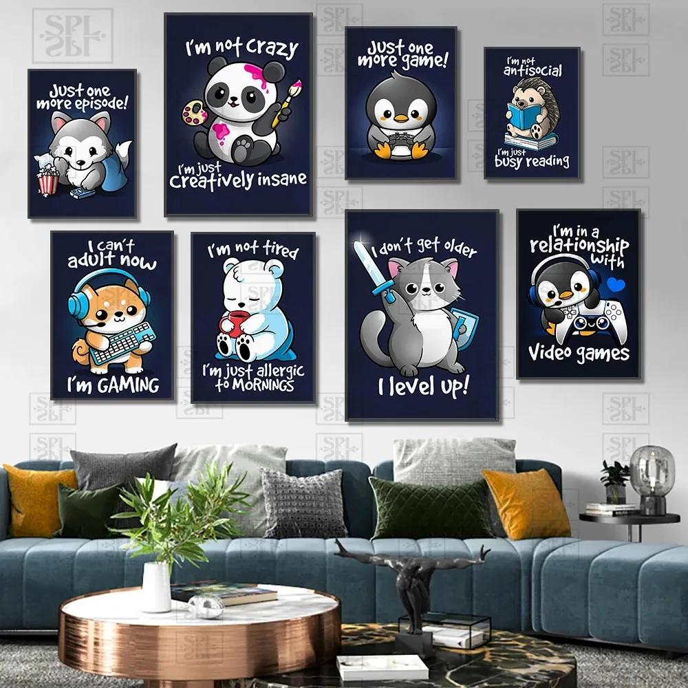 

Canvas Painting Penguin Bear Play Game Nursery Kids Decor Print Poster Cartoon Animals Gaming Room Decoration Wall Art Pictures